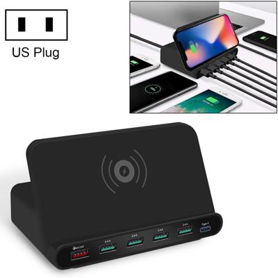 828W 7 in 1 60W QC 3 0 USB-interface + 4 USB-poorten + USB-C/type-C-interface + draadloos opladen multifunctionele oplader met mobiele telefoon houder