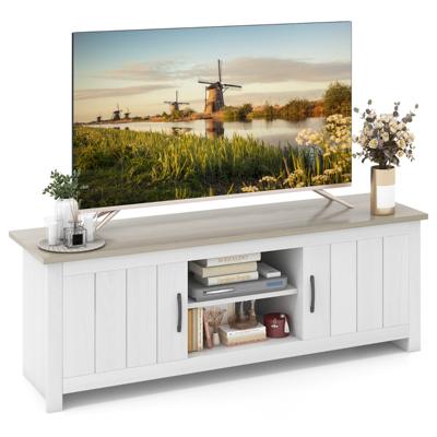 Meubel voor TV tot 65" Houten TV-Consoletafel 2 Kastjes Open Schappen 2 Kabelgaten voor Woonkamer Wit + Grijs