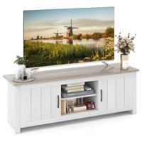 Meubel voor TV tot 65" Houten TV-Consoletafel 2 Kastjes Open Schappen 2 Kabelgaten voor Woonkamer Wit + Grijs