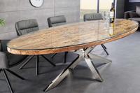 Massieve eettafel BARRACUDA 220cm bruin teakhout zilver steronderstel glazen blad - 43626
