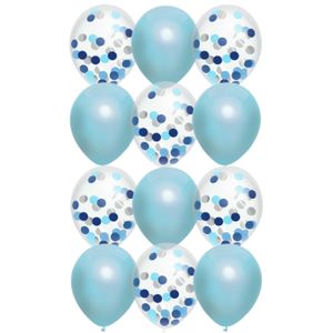 Feestversiering blauw-mix thema ballonnen 12x stuks 30 cm