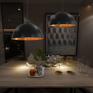 VidaXL Plafondlampen 2 st halfrond e27 50 cm zwart en goudkleurig