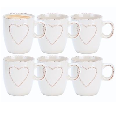 Siaki mokken set Heart - 10x - wit - 150 ml - koffie / thee - keramiek