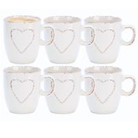 Siaki mokken set Heart - 10x - wit - 150 ml - koffie / thee - keramiek