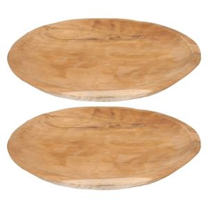 2x Teak houten serveerschalen/serveerbladen 38 cm