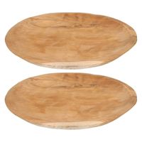 2x Teak houten serveerschalen/serveerbladen 38 cm