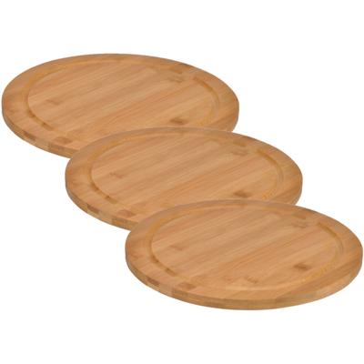 Broodplank - Set van 3x stuks - rond - D25 cm - bamboe - serveerplank - snijplank