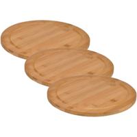 Broodplank - Set van 3x stuks - rond - D25 cm - bamboe - serveerplank - snijplank