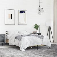 Bedframe bewerkt hout metaal sonoma eikenkleurig 135x190 cm