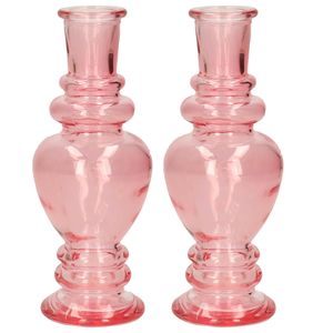 Bloemenvaas Venice - 2x - voor kleine stelen/boeketten - gekleurd glas - helder roze - D5,7 x H15 cm