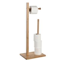 Wc/toiletrolhouder reservoir - lichtbruin - bamboe hout - 67 cm - Voor 5-6 rollen - met afroller