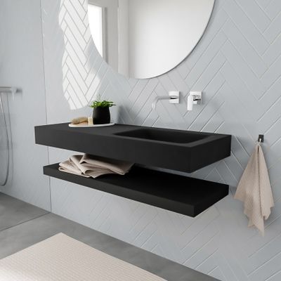 Mondiaz Alan badmeubel 120 cm solid suface planchet urban vrijhangend wastafel rechts zonder kraangat zwart