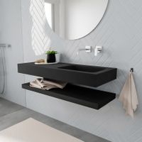 Mondiaz Alan badmeubel 120 cm solid suface planchet urban vrijhangend wastafel rechts zonder kraangat zwart