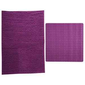 MSV Douche anti-slip mat en droogloop mat - Sevilla badkamer set - rubber/microvezel - paars