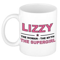 Naam cadeau mok/ beker Lizzy The woman, The myth the supergirl 300 ml - Naam mokken