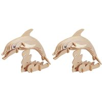 2x stuks houten 3D puzzel dolfijn 23 cm