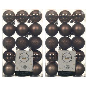 60x stuks kunststof kerstballen walnoot bruin 6 cm glans/mat/glitter