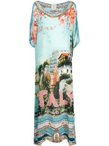 Camilla robe-caftan en soie à imprimé graphique - Multicolore