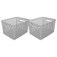 5Five Opbergmand/box van kunststof - 2x - grijs - 30 x 37 x 21 cm - 19 liter - Opbergmanden