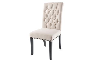 Stoel CASTLE zwarte poten structuurstof beige in chesterfield stijl - 43215