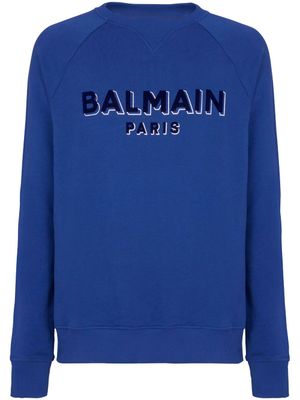 Balmain sweat en coton à logo floqué - Bleu