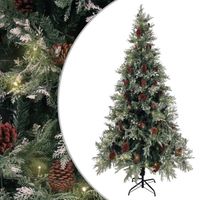 vidaXL Kerstboom met LED en dennenappels 225 cm PVC en PE groen en wit - thumbnail