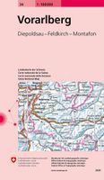 Fietskaart - Topografische kaart - Wegenkaart - landkaart 34 Vorarlberg | Swisstopo