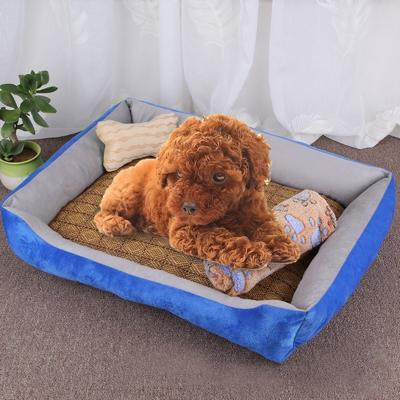 Hond bot patroon grote zachte warme kennel huisdier hond kat mat deken met rotan mat & deken grootte: XXS 45 × 30 × 15cm (lichtgrijs)