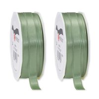 2x Luxe lichtgroene satijnen lint rollen 1 cm x 25 meter cadeaulint verpakkingsmateriaal - Cadeaulinten