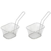 Patat/snack serveermandje/frituurmandje - 2x - zilver - 11 x 14 x 6 cm