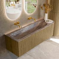 Badmeubel Mondiaz Kurve-Dlux | 145 cm | Meubelkleur Dusk | Wastafelkleur Oza | Solid surface | Wasbak linker zijde spoelbak | Zonder kraangat(en)