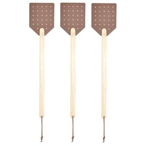 Esschert design Vliegenmepper - 3x stuks - hout/leer - bruin - 52 cm - vliegen vangen