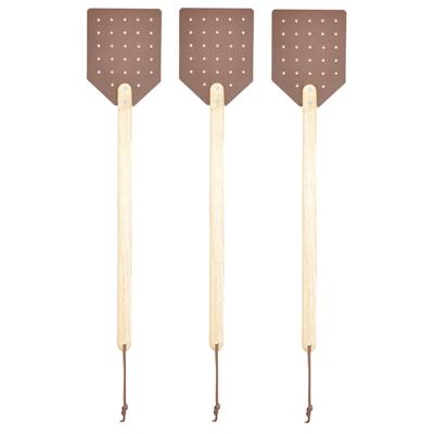 Esschert design Vliegenmepper - 3x stuks - hout/leer - bruin - 52 cm - vliegen vangen