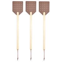 Esschert design Vliegenmepper - 3x stuks - hout/leer - bruin - 52 cm - vliegen vangen