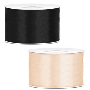 Sierlinten/cadeaulinten/satijnen linten - Set 2x stuks - zwart en creme wit - 38 mm x 25 meter