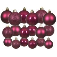 Decoris kerstballen - 60x stuks - 4, 5 en 6 cm - donkerroze - kunststof