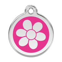 Flower Hot Pink roestvrijstalen hondenpenning large/groot dia. 3,8 cm - Reddingo