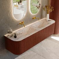 Badmeubel Mondiaz Kurve-Dlux | 170 cm | Meubelkleur Ruby | Wastafelkleur Nata | Solid surface | Wasbak beide zijden spoelbak | Zonder kraangat(en)