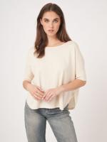 Fijn gebreide poncho trui van cashmere en katoen