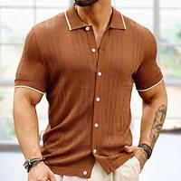 Voor heren Gebreide polo Golfshirt Casual Feestdagen Knoop Klassiek Korte mouw Modieus Gestreept Knoop voorzijde Zomer Lente Herfst Zwart Champagne Bruin Gebreide polo Lightinthebox - thumbnail