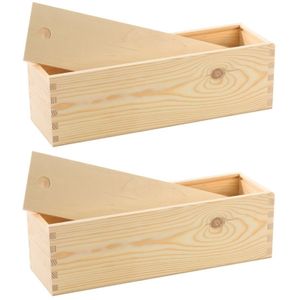 2x Houten wijnkist/verpakking met schuifdeksel 33,5 x 9 x 9,5 cm