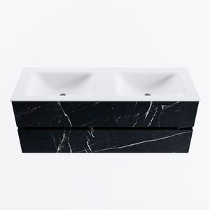 MONDIAZ VICA 130cm badmeubel onderkast Marquina 2 lades. Wastafel CLOUD dubbel 2 kraangaten, kleur Talc.