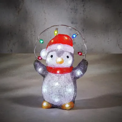 Luca Lighting LED acryl pinguïn 30 lampjes wit 24 x 15 x 35cm