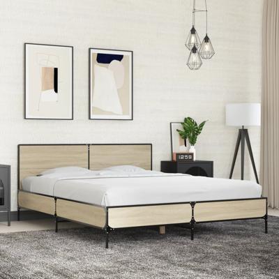 Bedframe bewerkt hout metaal sonoma eikenkleurig 150x200 cm
