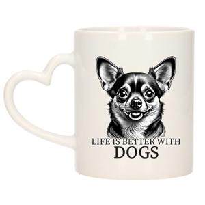 Cadeau mok voor honden liefhebbers - Chihuahua - wit met hartjes oor - keramiek - 300 ml