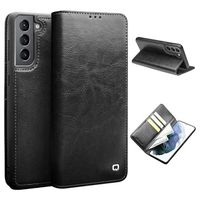 Qialino Classic Samsung Galaxy S21+ 5G Wallet Leren Hoesje - Zwart