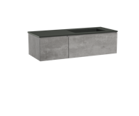 Storke Edge zwevend badmeubel 130 x 52 cm beton donkergrijs met Scuro asymmetrisch rechtse wastafel in mat kwarts