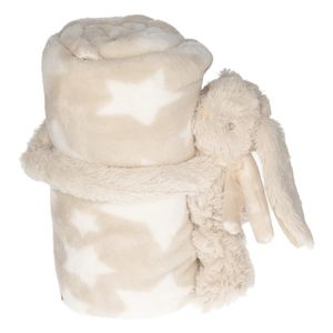 Baby/kinder beige dekentje met konijnen/hazen knuffel   -