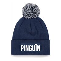 Pinguin muts met pompon unisex one size - Navy One size  -