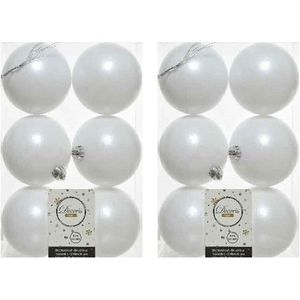 12x Winter witte kerstballen 8 cm kunststof mat